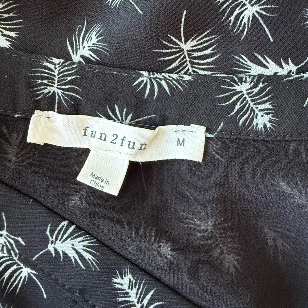 Fun2Fun Black Feather Print Blouse | Size Medium | Lightweight & Stylish - Picture 3 of 3